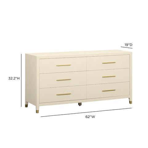 Alessia Devereux 62" Cream Faux Shagreen 6-Drawer Dresser - image 8
