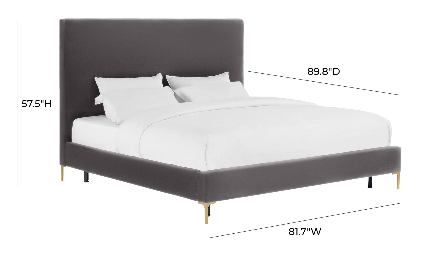 macie grey velvet bed in king