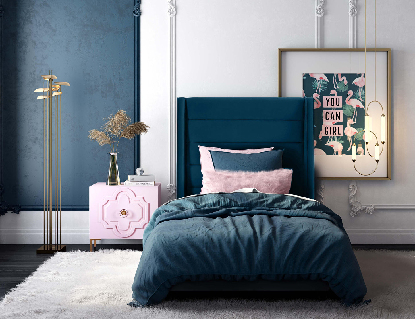 katti navy velvet bed in twin