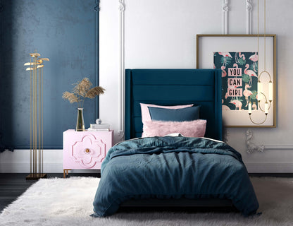 Katti Navy Velvet Bed in Twin