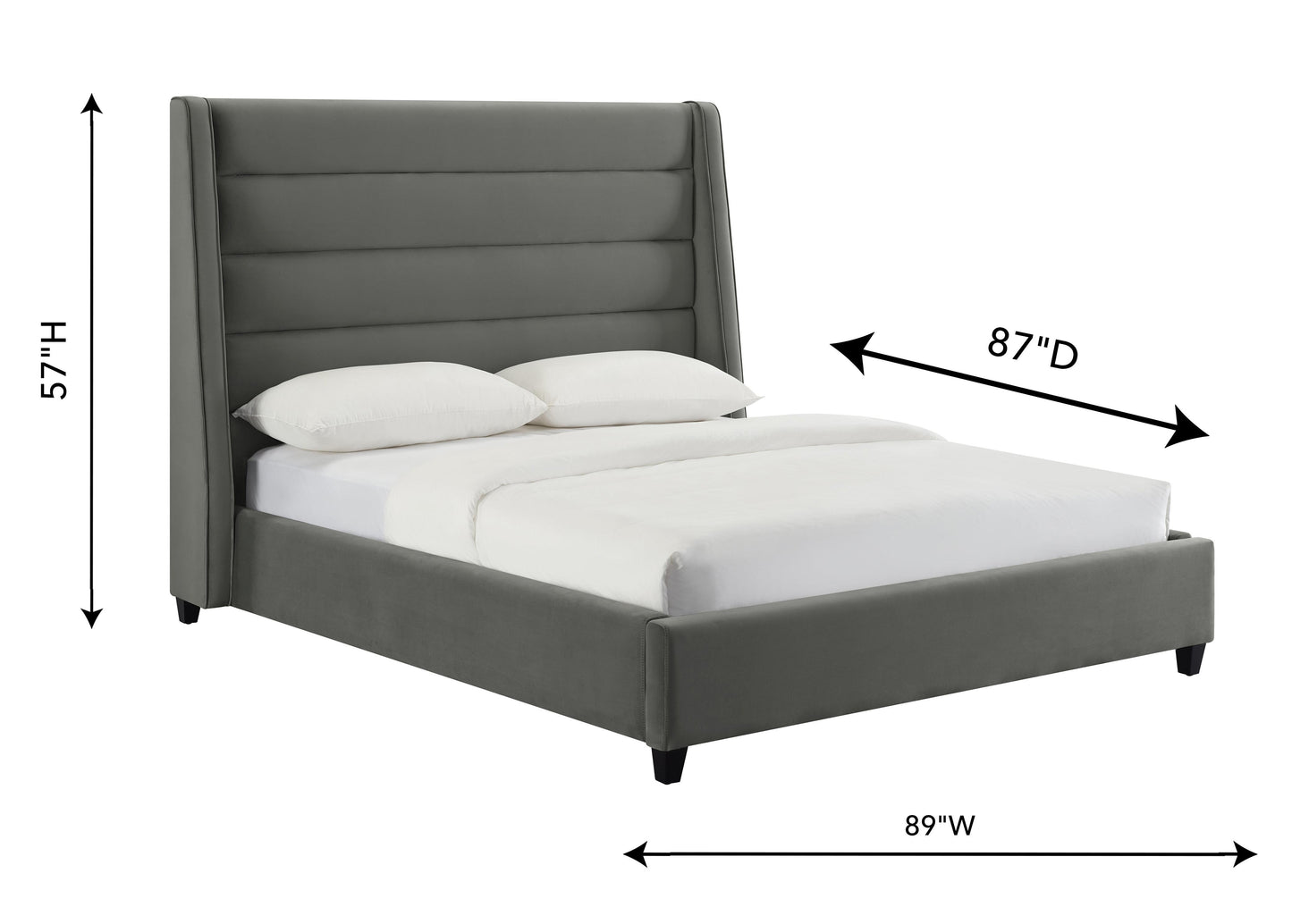 katti grey velvet bed in king