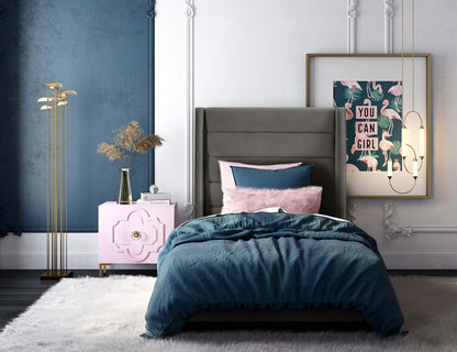 Katti Grey Velvet Bed in Twin