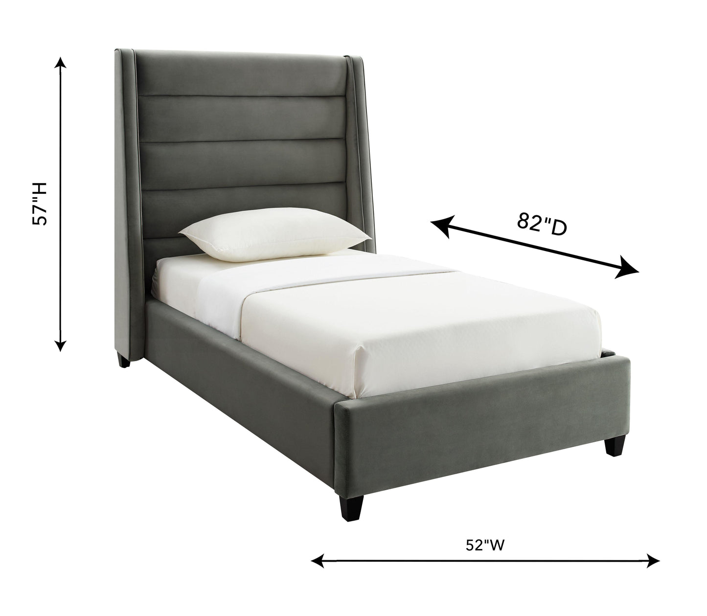 katti grey velvet bed in twin