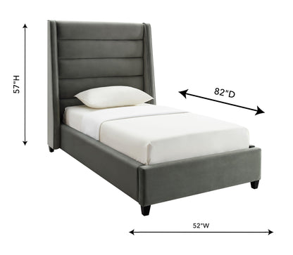 Katti Grey Velvet Bed in Twin