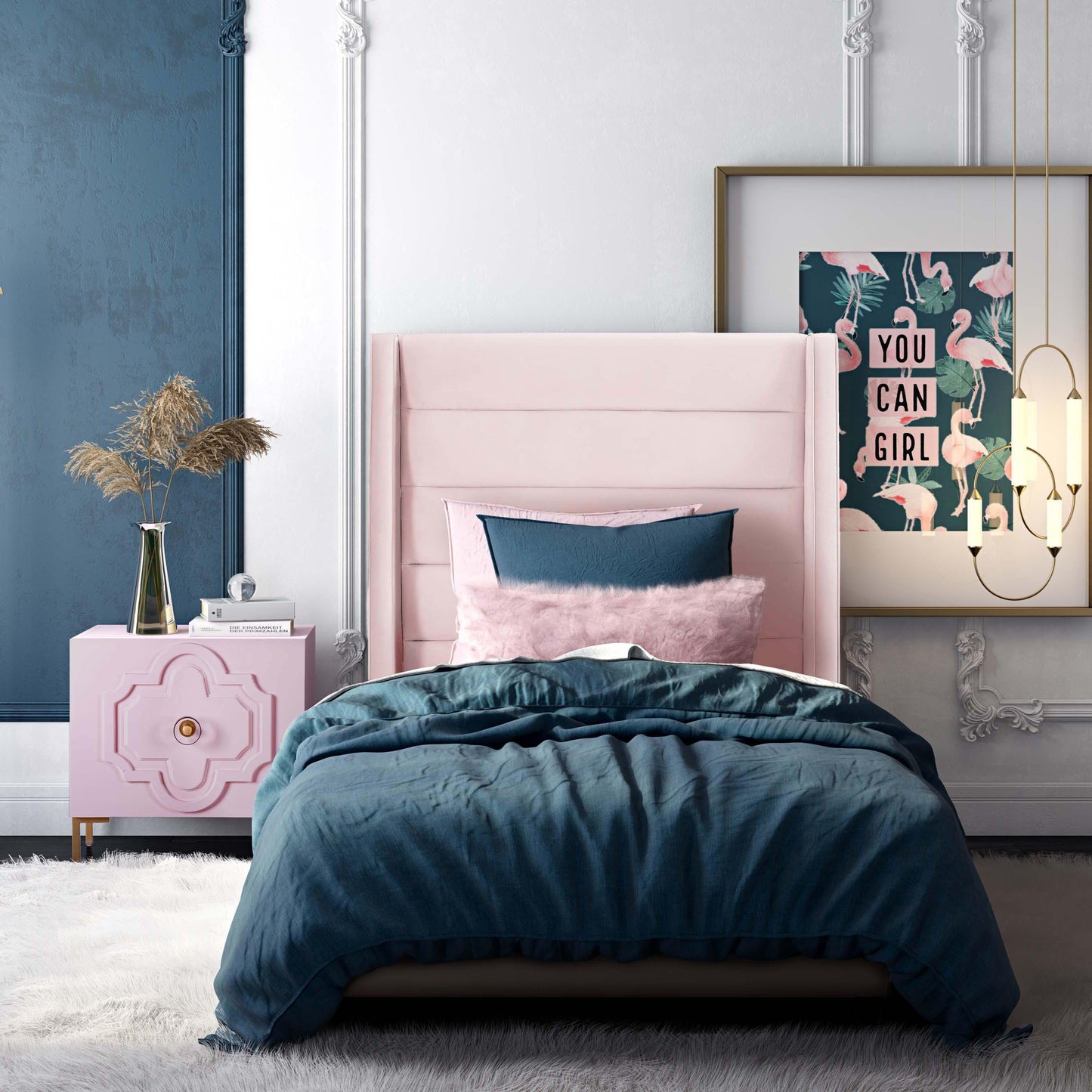 katti blush velvet bed in twin