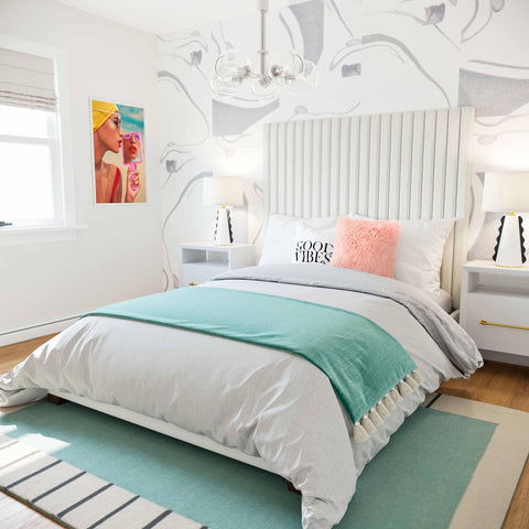 Julia White Velvet Bed in King