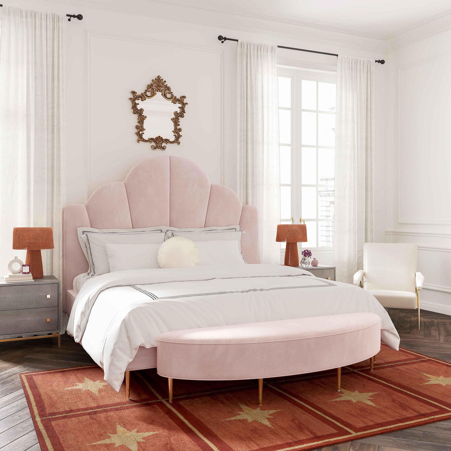 denise blush velvet bed in queen