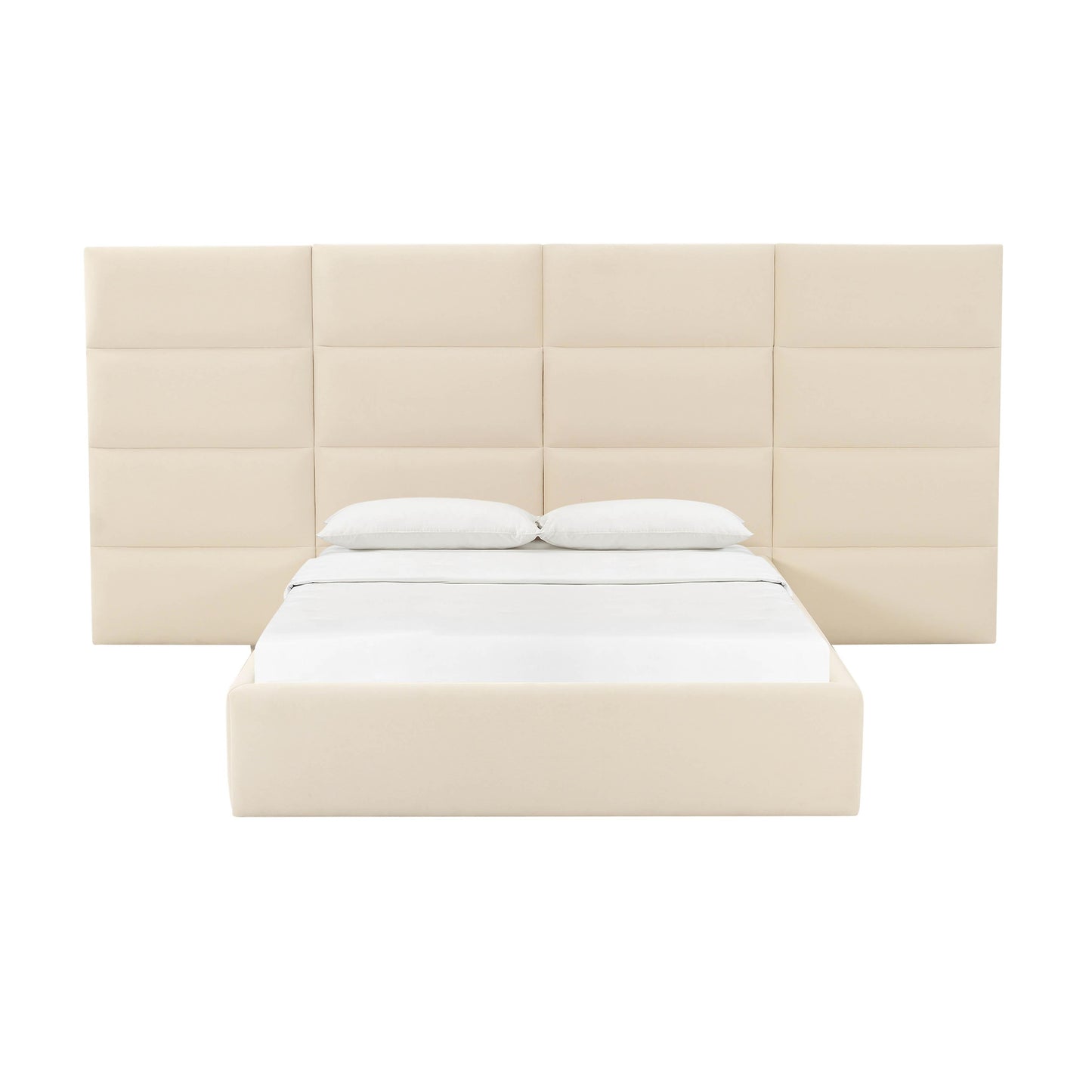 archie cream velvet king bed with wings