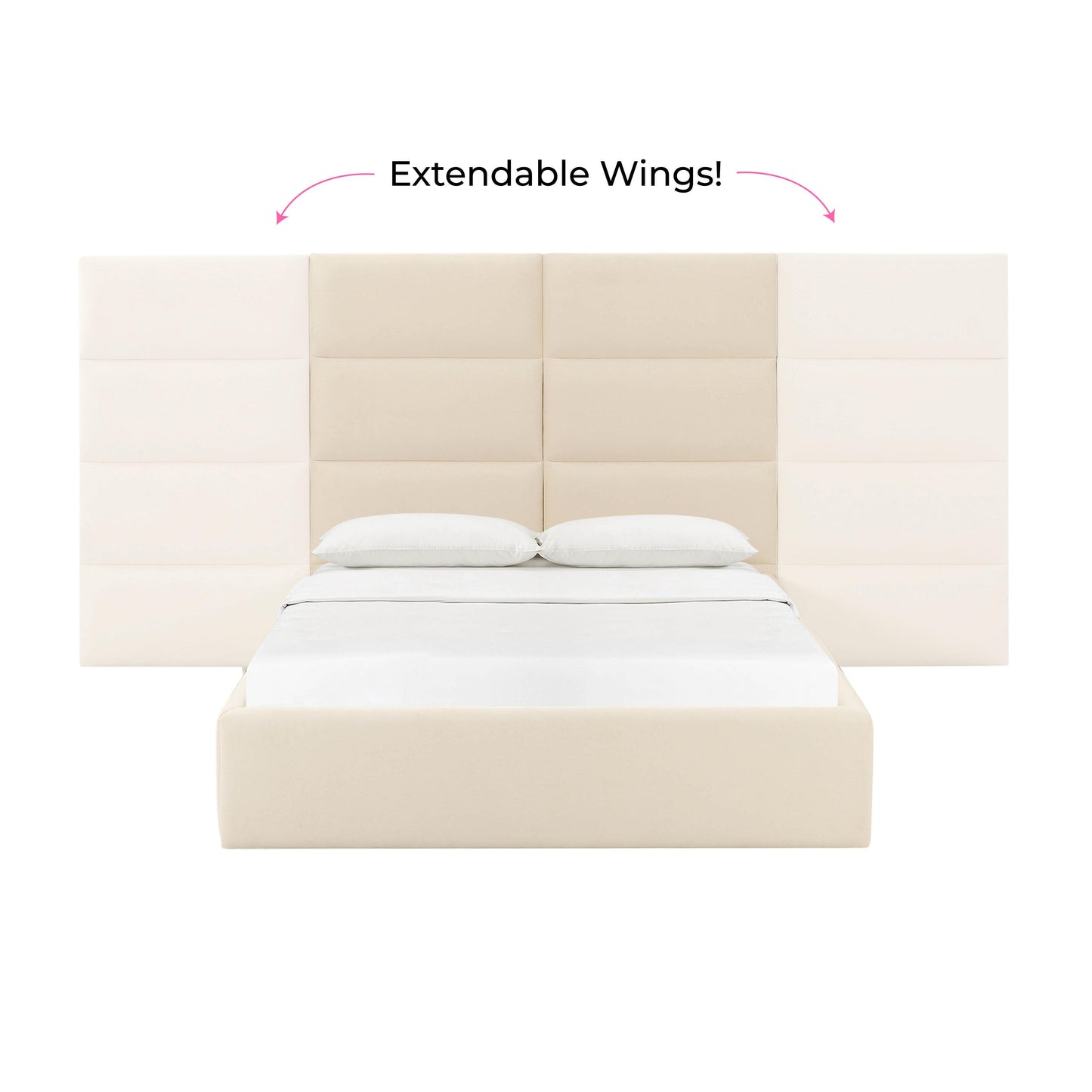 archie cream velvet king bed with wings