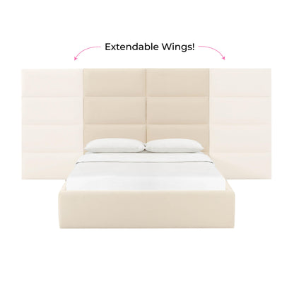 Archie Cream Velvet King Bed with Wings