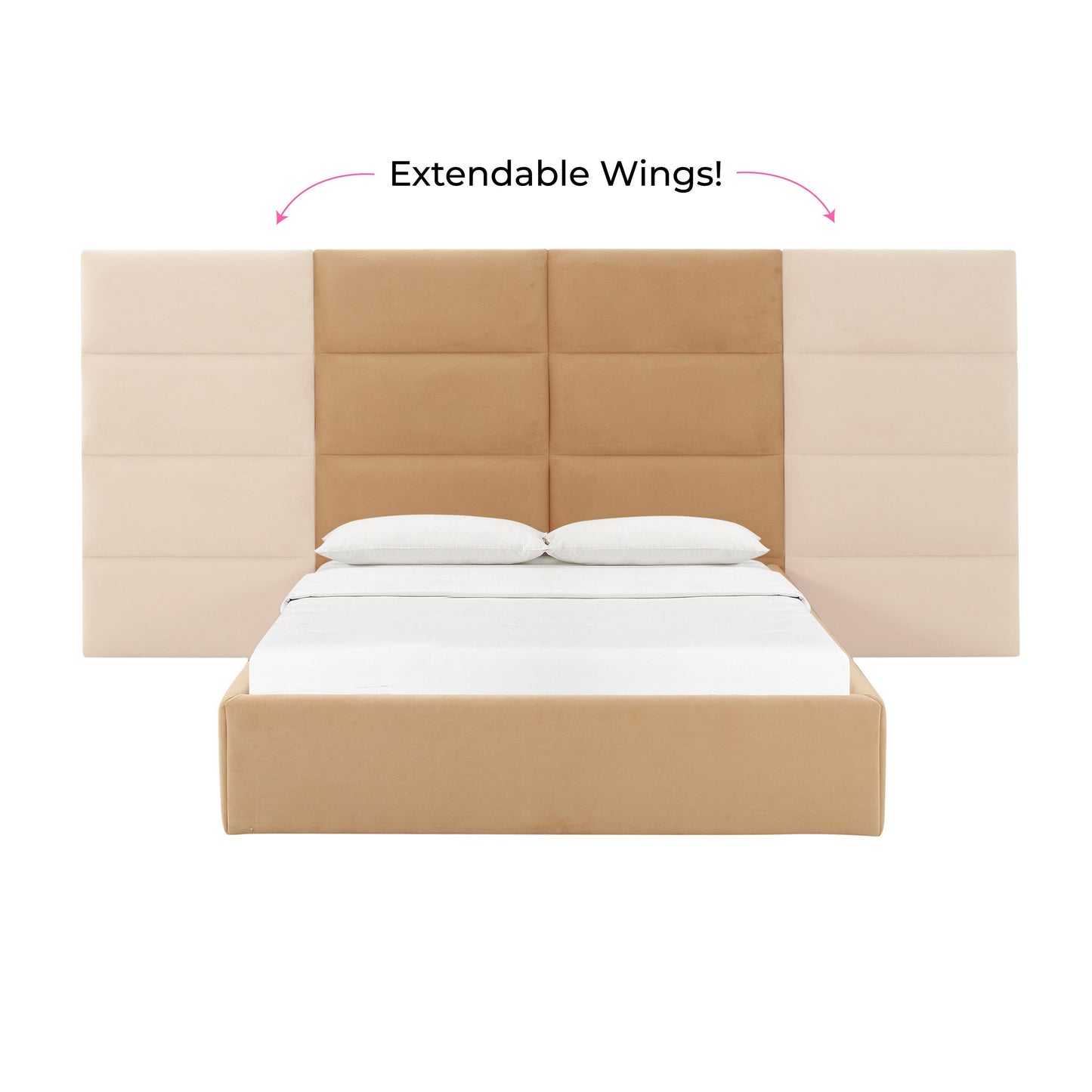 archie honey velvet king bed with wings