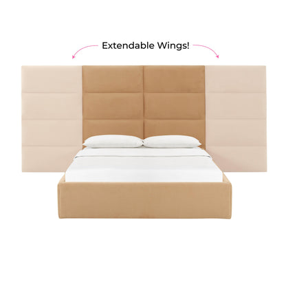 Archie Honey Velvet King Bed with Wings