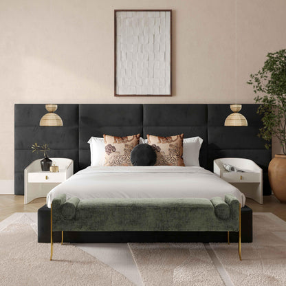 Archie Black Velvet King Bed with Wings