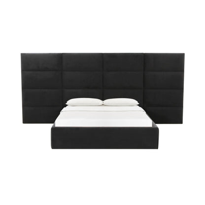 Archie Black Velvet King Bed with Wings