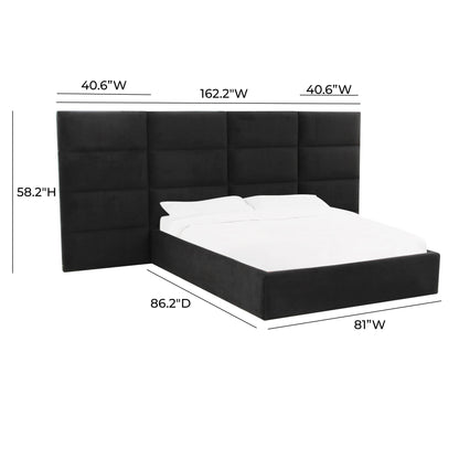 Archie Black Velvet King Bed with Wings