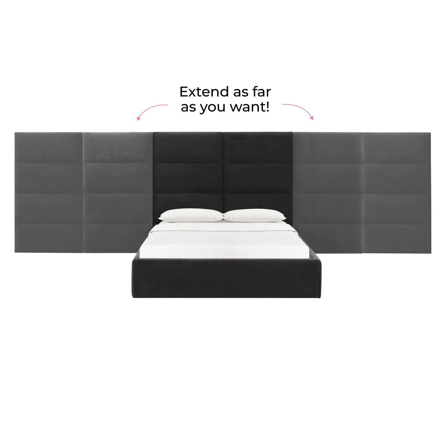 archie black velvet queen bed with wings