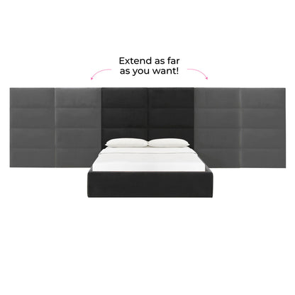 Archie Black Velvet Queen Bed with Wings