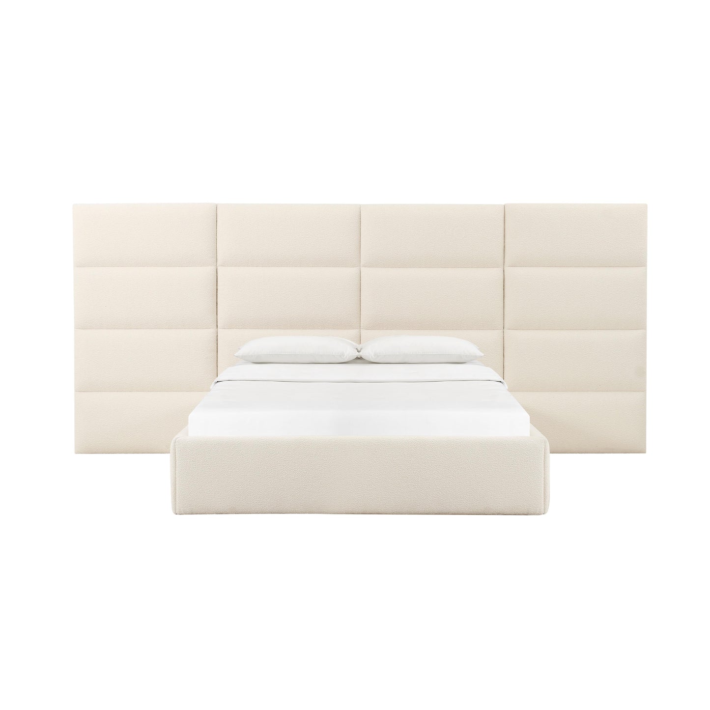 archie cream boucle king bed with wings