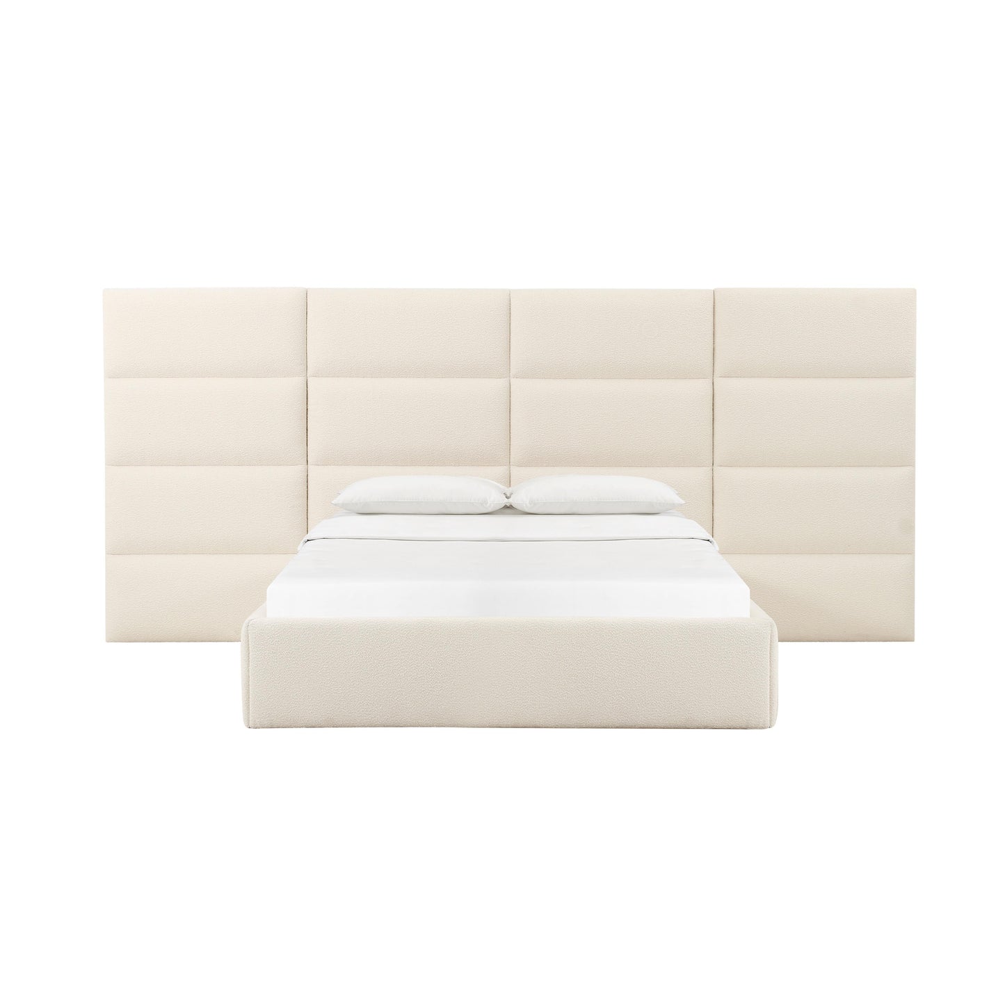 archie cream boucle queen bed with wings