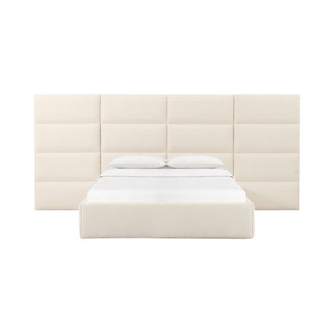 Archie Cream Boucle Queen Bed with Wings