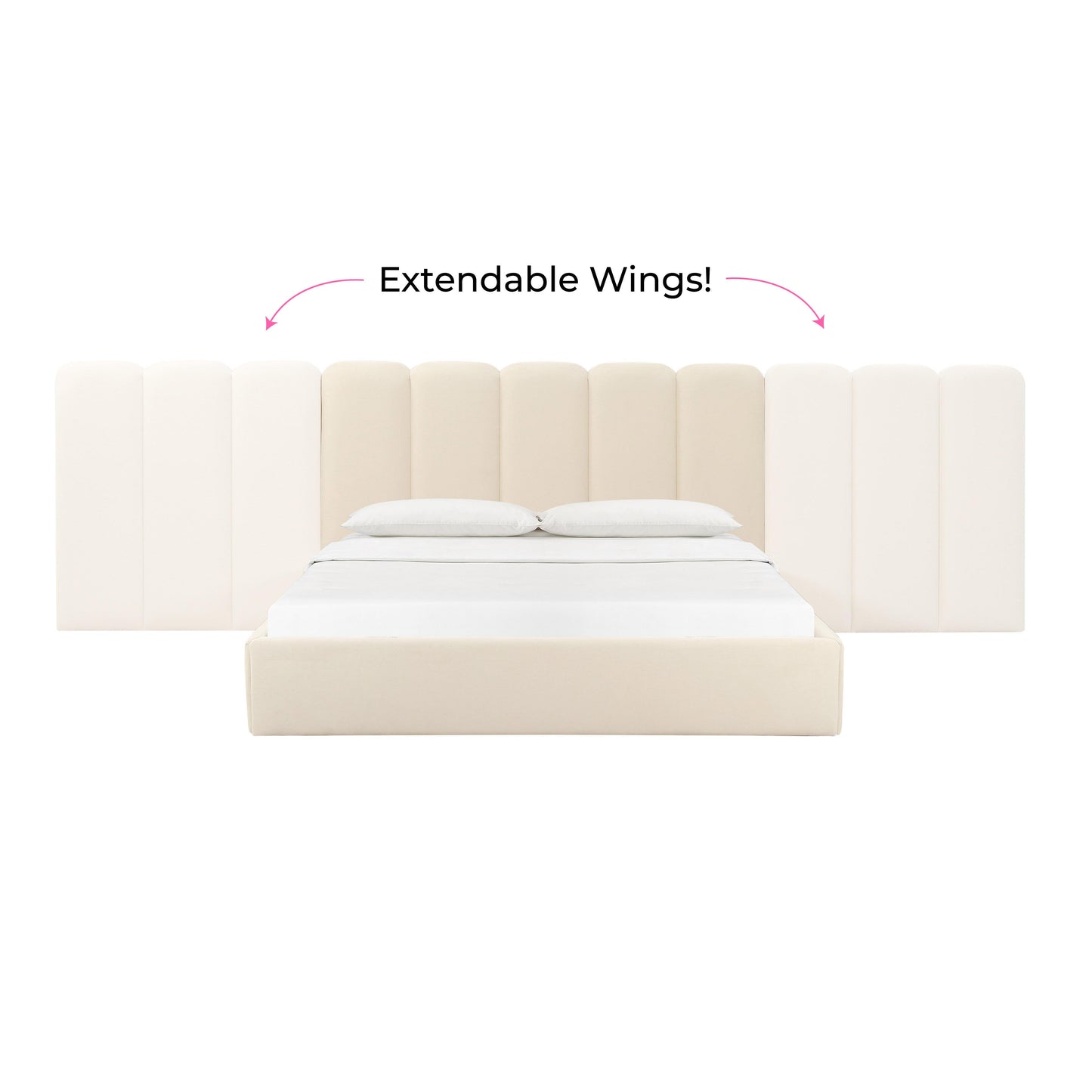 ruby cream velvet king bed with wings