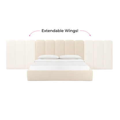 Ruby Cream Velvet King Bed with Wings