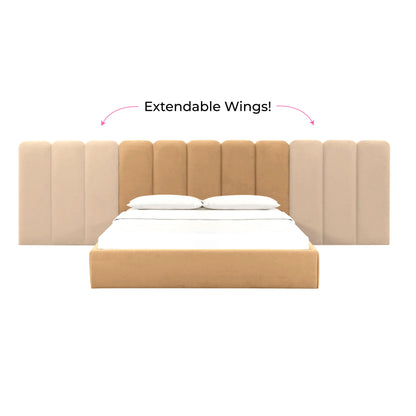 Ruby Honey Velvet King Bed with Wings