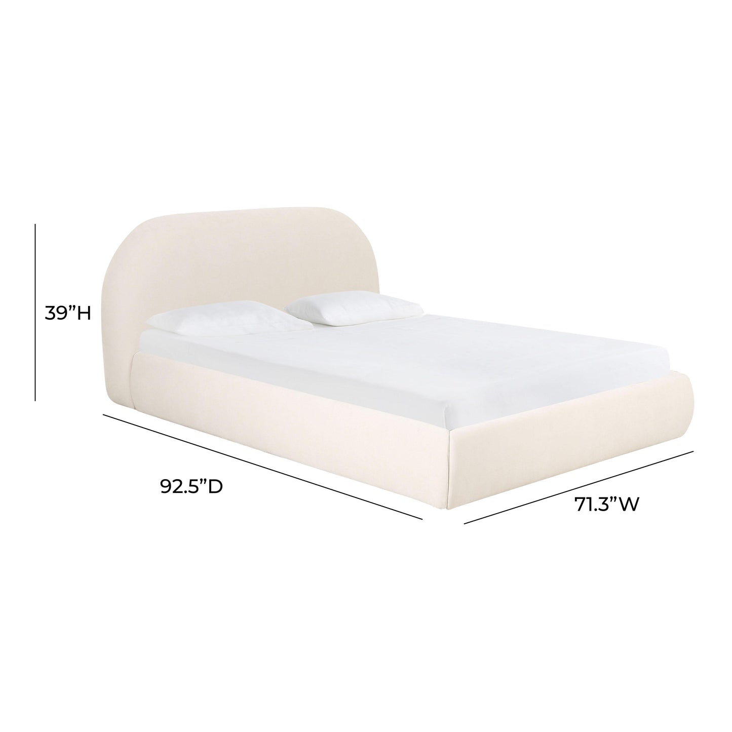 athara cream textured velvet queen bed