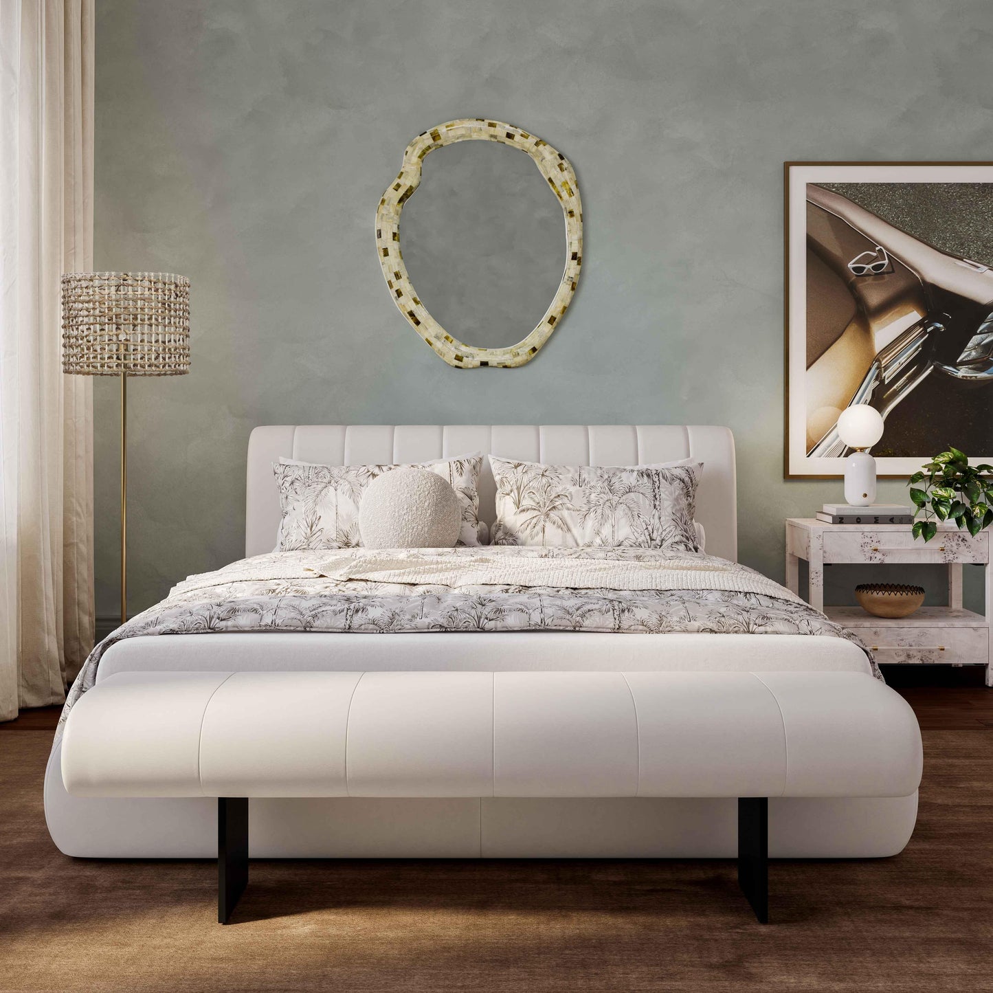 saint cream vegan leather queen bed