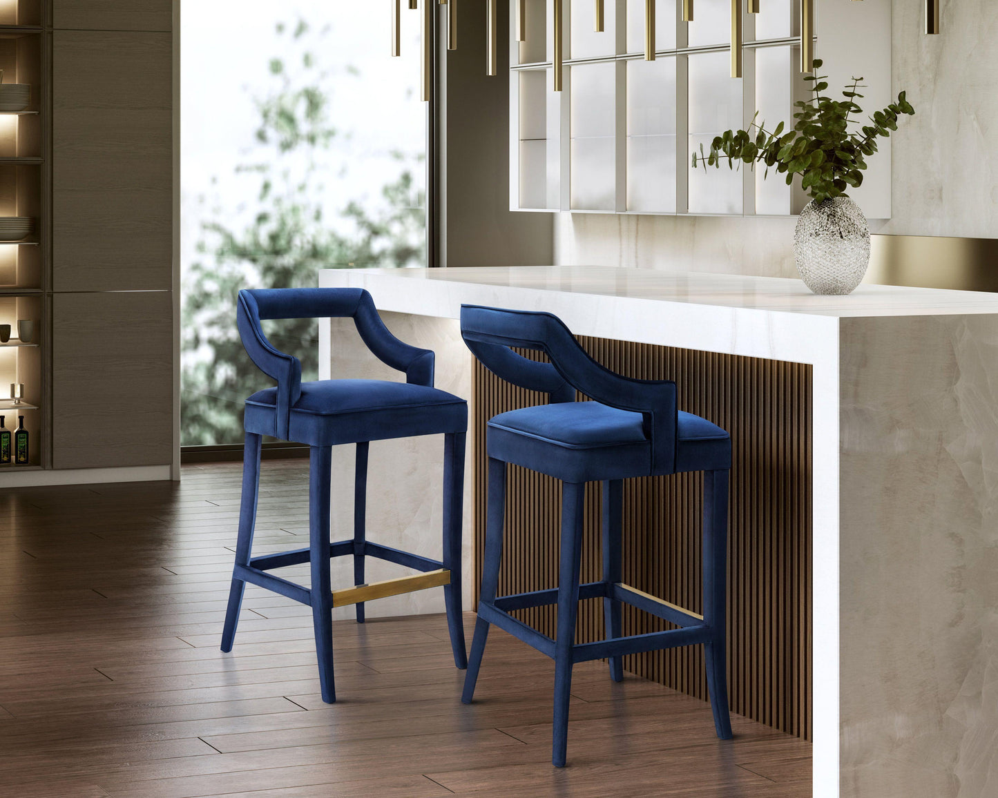 ines navy velvet counter stool