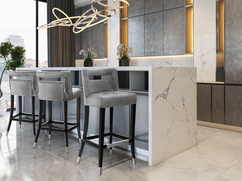 Lupita Grey Velvet Bar Stool