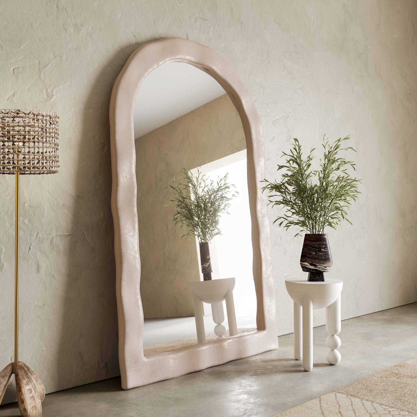 saturn cream textured floor mirror