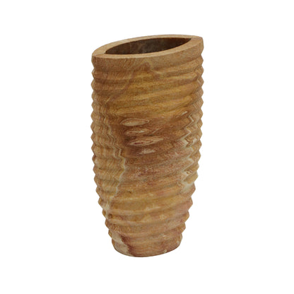 Elsa Ribbed Stone Vase in Sandstone