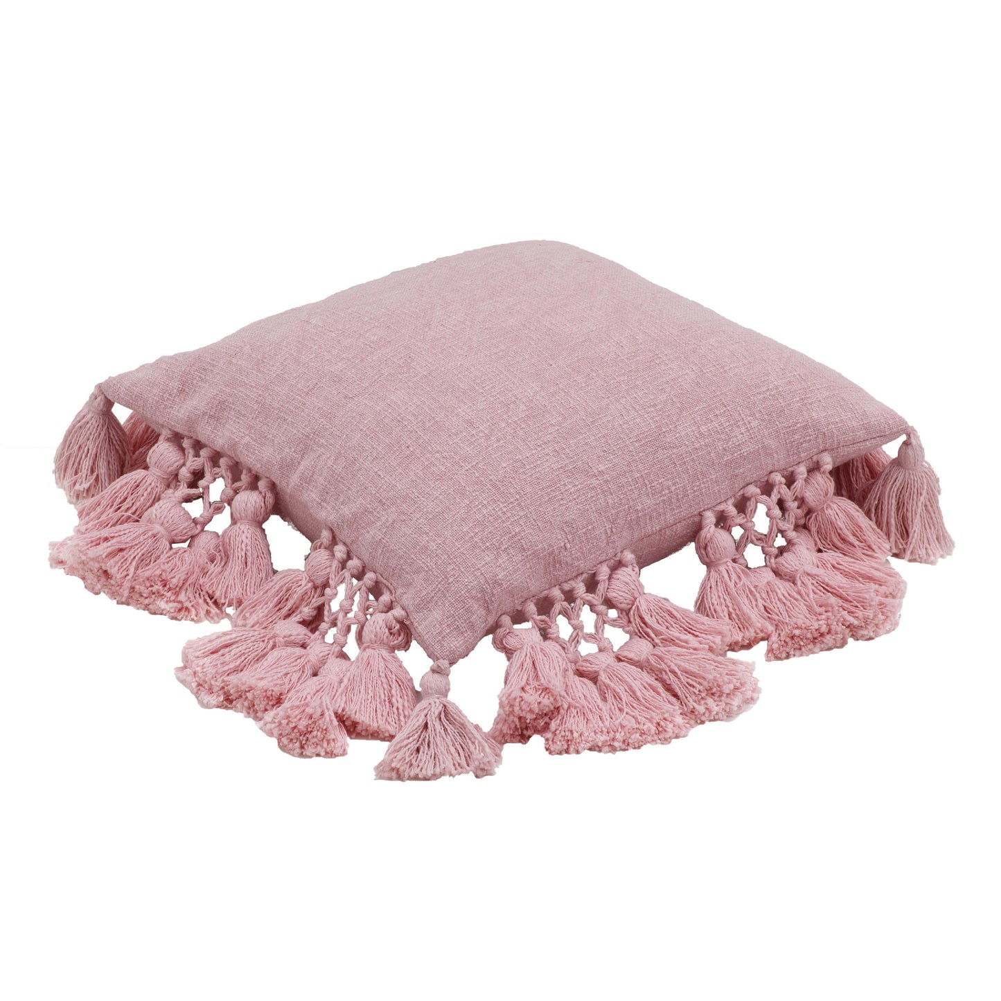 river washed blush pink cotton tasseled pillow