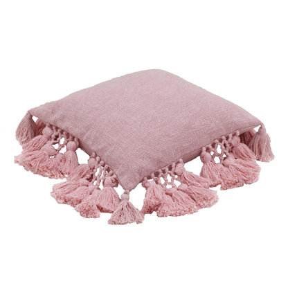 River Washed Blush Pink Cotton Tasseled Pillow