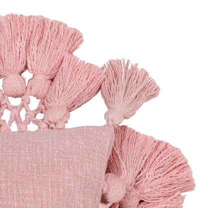 River Washed Blush Pink Cotton Tasseled Pillow