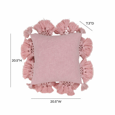 River Washed Blush Pink Cotton Tasseled Pillow