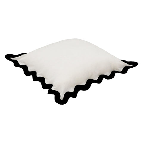 Bari Edge Black and White Cotton Velvet Throw Pillow