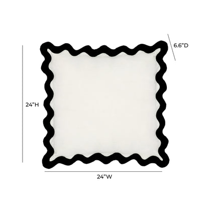 Bari Edge Black and White Cotton Velvet Throw Pillow