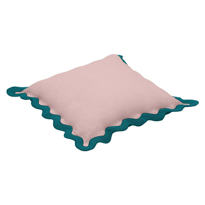 Bari Edge Blue and Pink Linen Throw Pillow