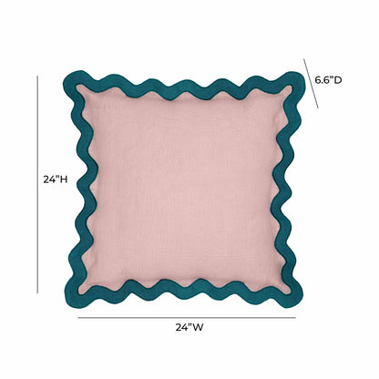 Bari Edge Blue and Pink Linen Throw Pillow