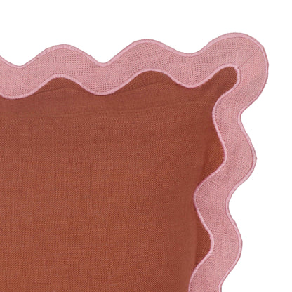 Bari Edge Pink and Terracotta Linen Throw Pillow