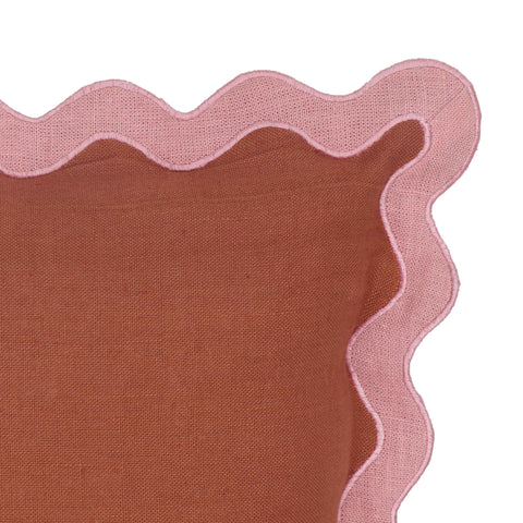 Bari Edge Pink and Terracotta Linen Throw Pillow