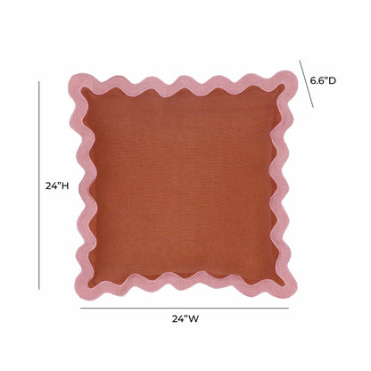 Bari Edge Pink and Terracotta Linen Throw Pillow