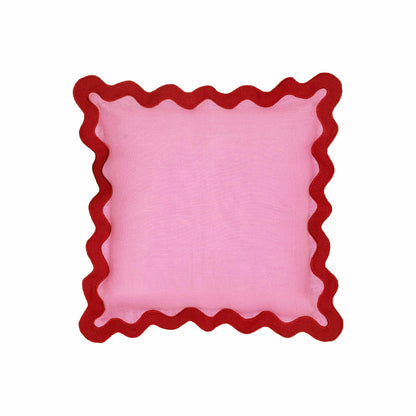 Manu Edge Red and Pink Linen Throw Pillow