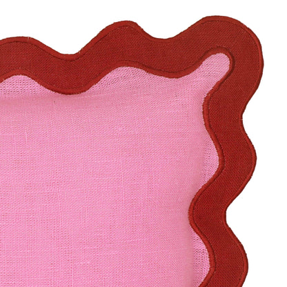 Manu Edge Red and Pink Linen Throw Pillow