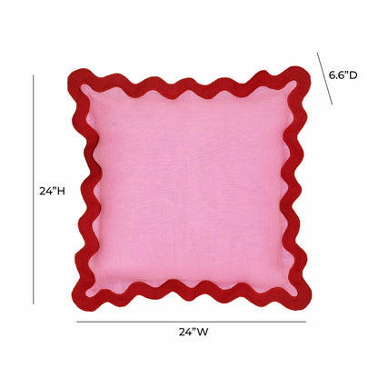 Manu Edge Red and Pink Linen Throw Pillow