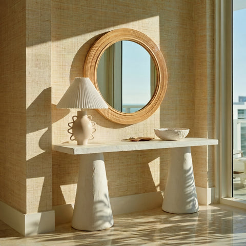 Genevieve Valois 43.5" Rattan Round Wall Mirror - image 2