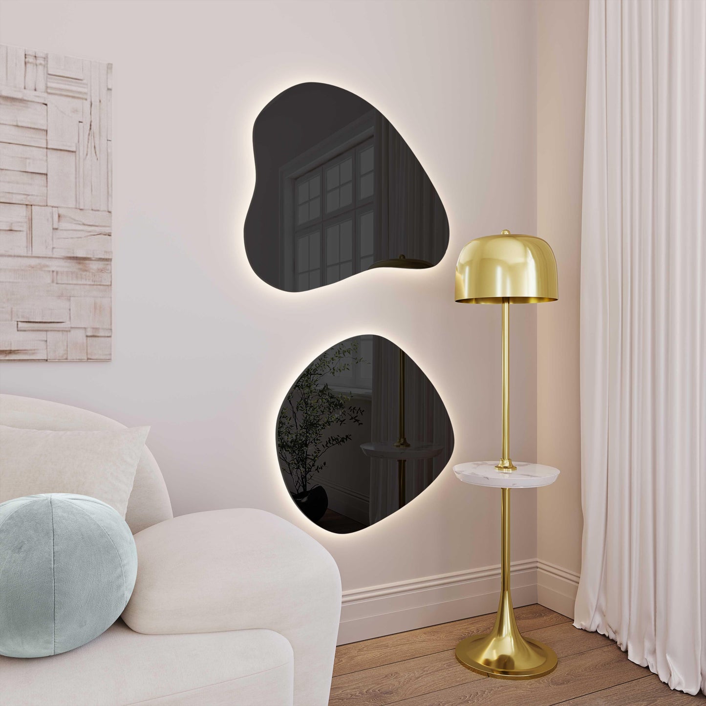 audrey led teardrop black tinted wall mirror