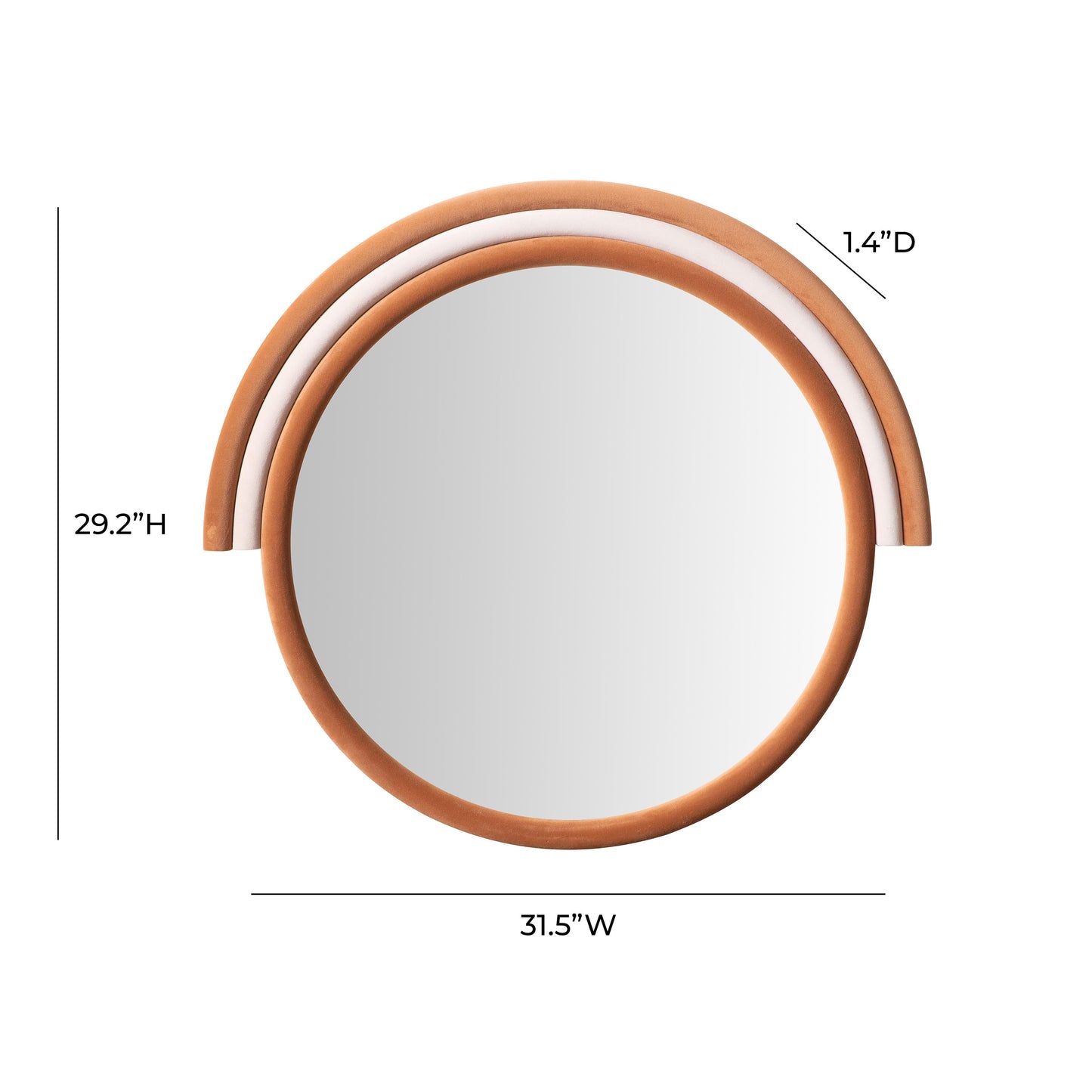 potter terracotta velvet round wall mirror